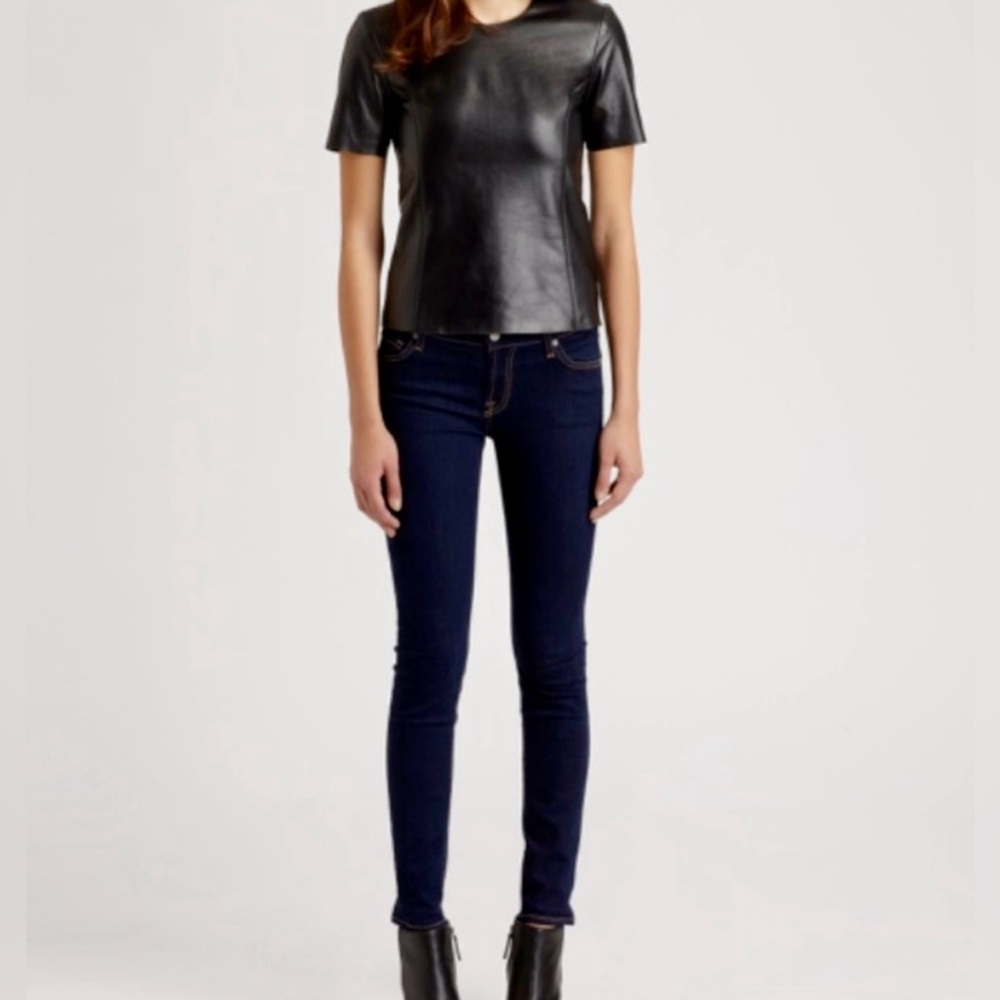 Sachin + Babi Black Lambskin Leather Short-Sleeves Top - Size 2 (Small)